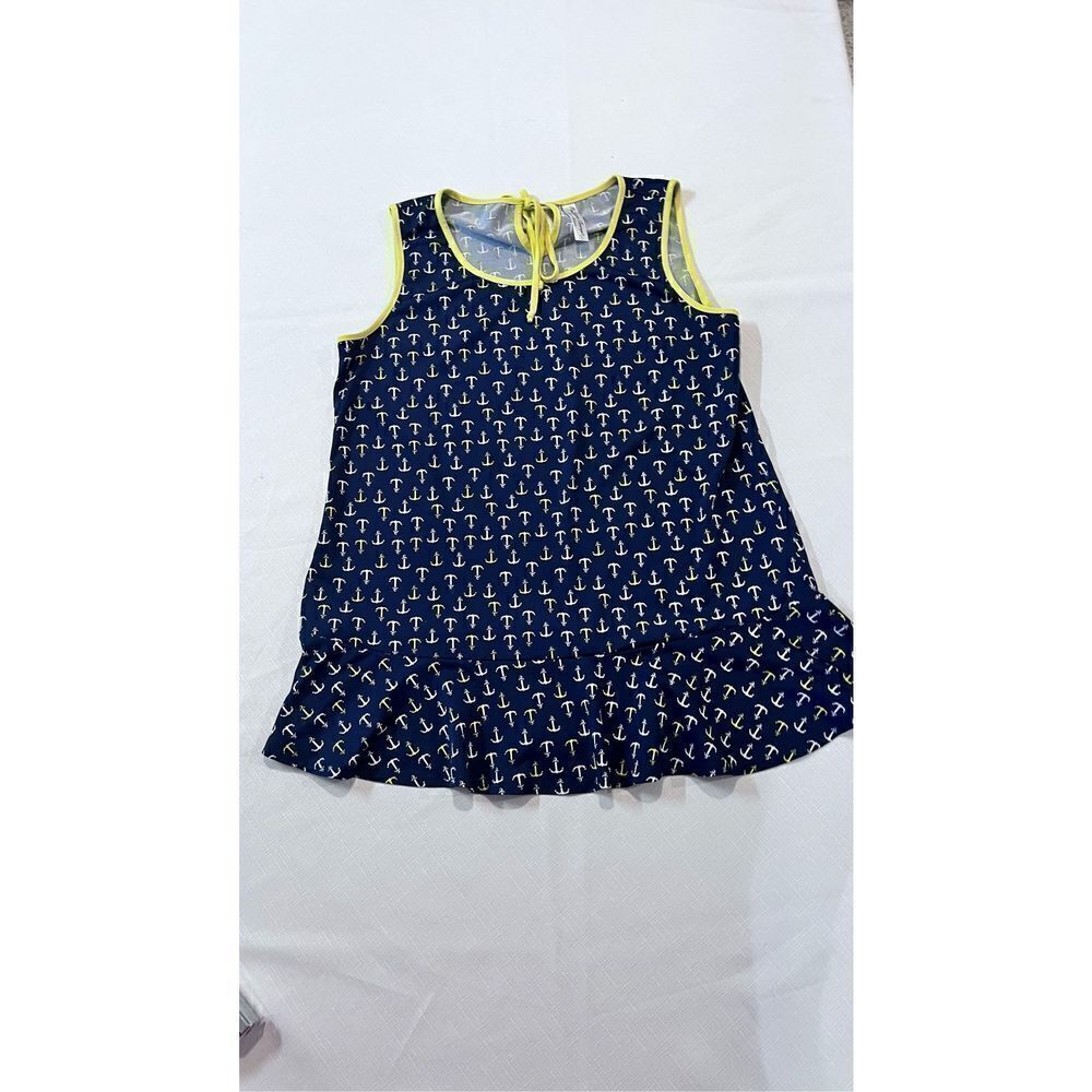 PerSeption Concept Women's Patterened Peplum Blouse Top Navy Blue Size Small
